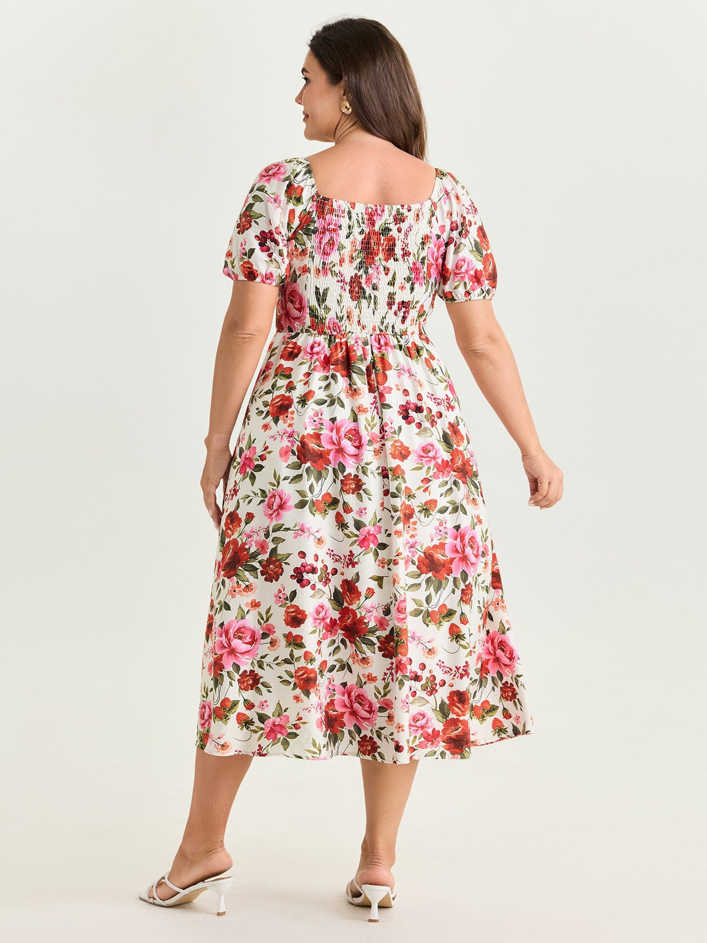 Floral Print Triangular Waist Midi Dress