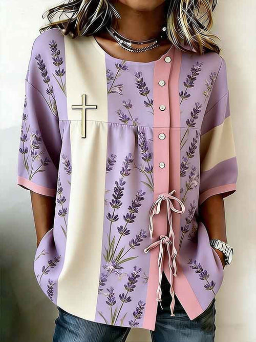 Women's Retro Faith Floral Print Top