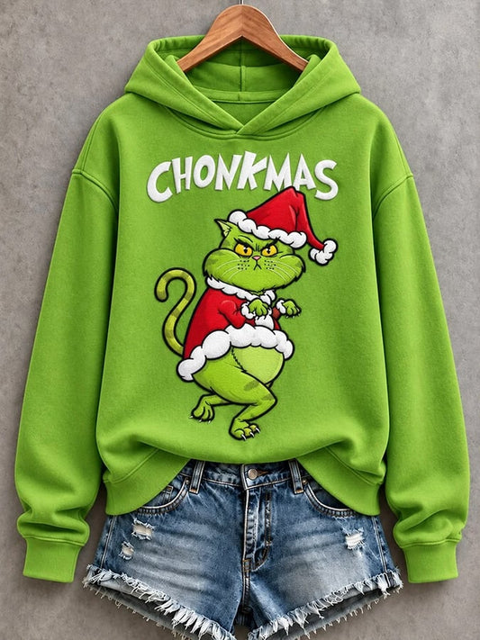 Women's Christmas Funny Cat Ew,People Print Casual Hoodie