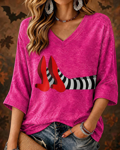 Women’s Halloween-Mid-length Sleeves V-neck T-shirt