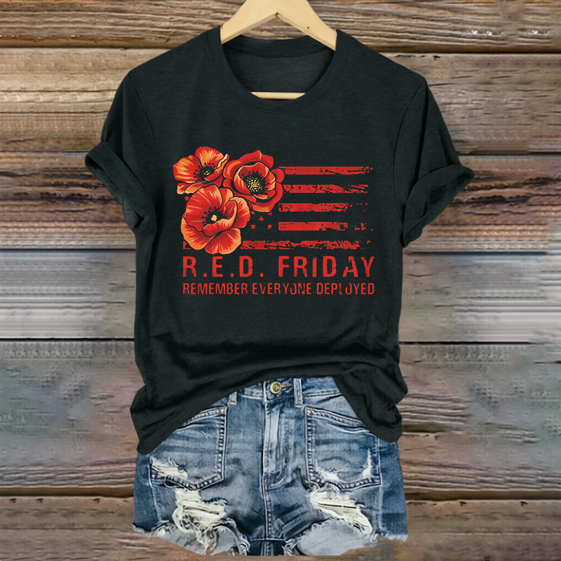Women's "Red Friday" Poppy Print Crew Neck T-Shirt