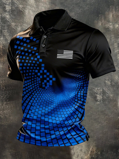Men's Retro Patriot Color Block Polo Collar Short Sleeve