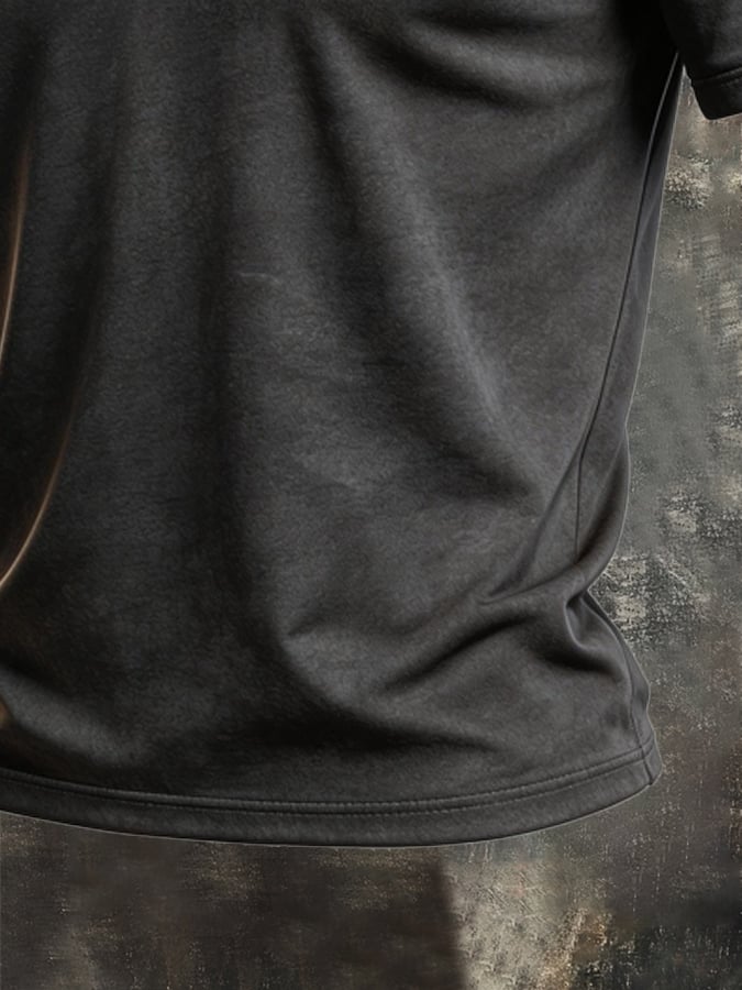 Men's Vintage 100% Cotton T-Shirt with Leather Paneling