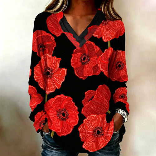 Women's Memorial Day Poppy Art Printed T-Shirt