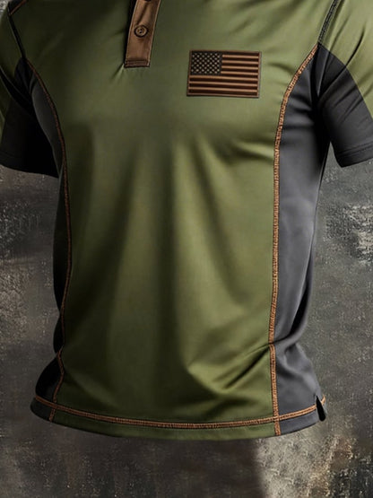 Men's Retro Patriot Color Block Polo Collar Short Sleeve
