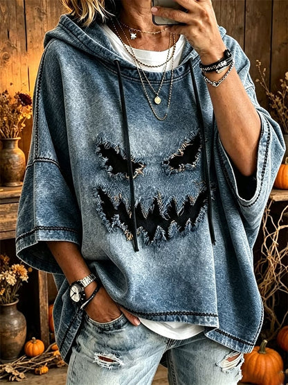 Women's Halloween Scary Pumpkin Face Art Print Hooded Sweatshirt
