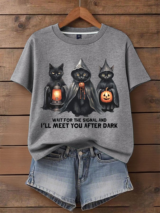 Women's Halloween Print Round Neck T-Shirt