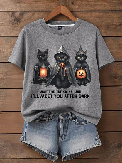 Women's Halloween Print Round Neck T-Shirt