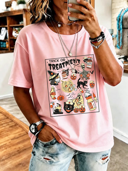 Women's  Halloween Floral Print Cotton T-Shirt