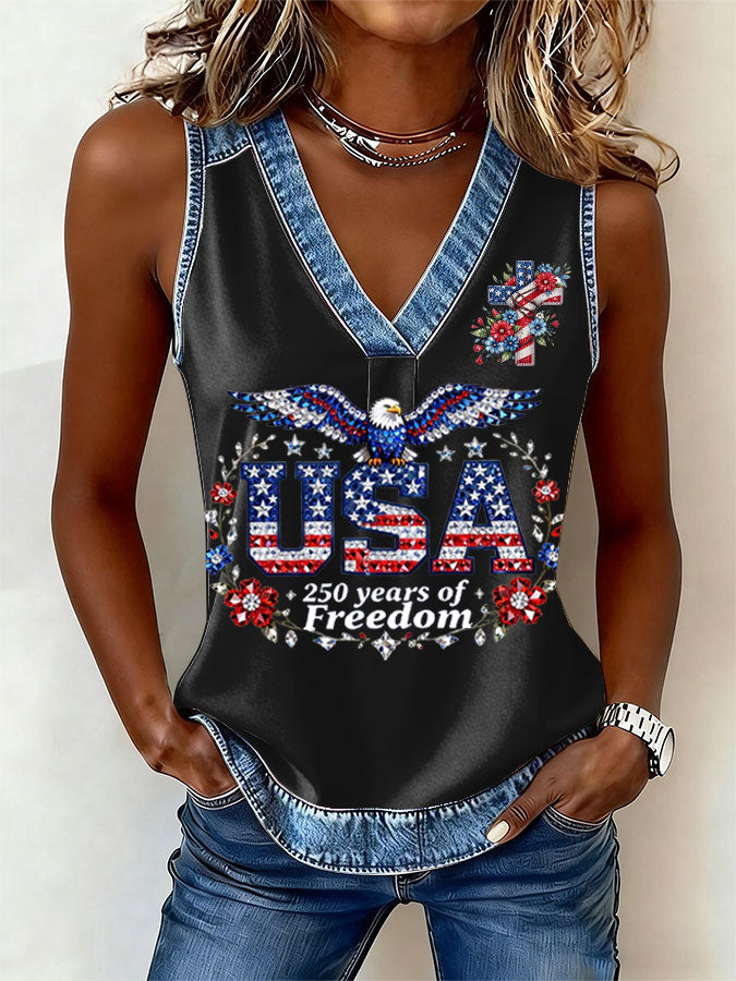 🔥Buy 3 Get 10% Off🔥Women's Flag Cross Print Sleeveless Top