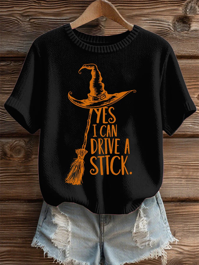 🔥HOT SALE🔥Women's Yes I Can Drive A Stick Print Round Neck T-Shirt