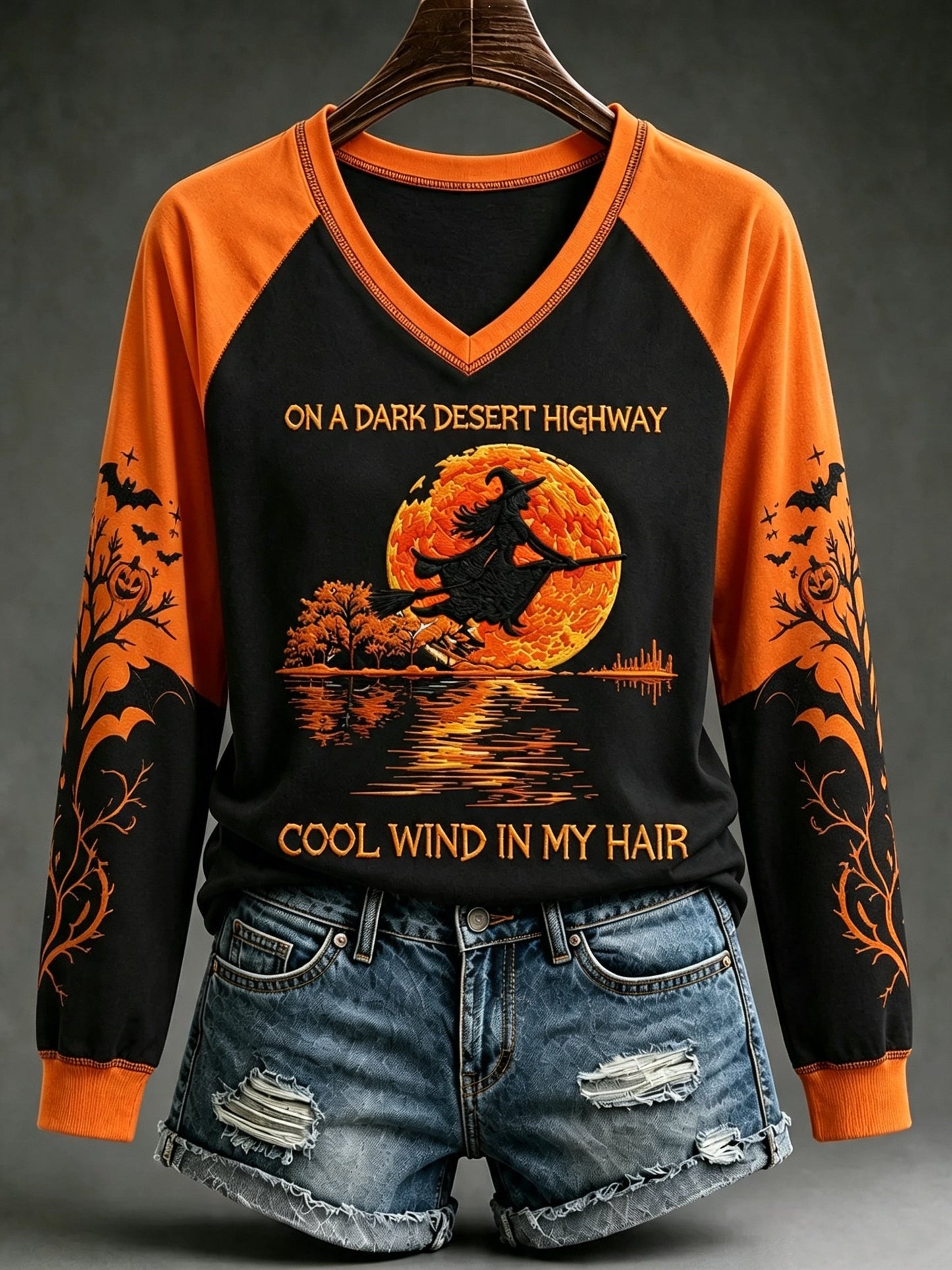 Women's Halloween On A Dark Desert Highway Cool Wind In My Hair Print T-Shirt