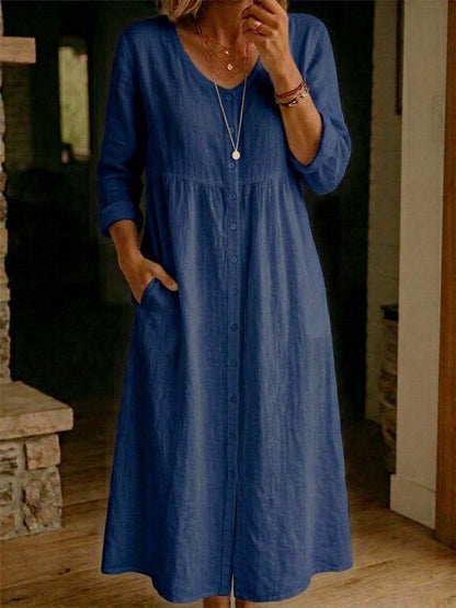 Cotton And Linen Vintage Loose Dress With No
