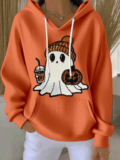 Women's Halloween Ghost Print Casual Hooded Sweatshirt