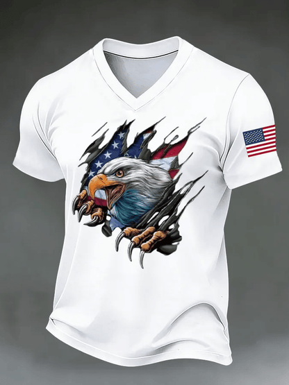 Men's American Flag Printed Casual V-neck T-shirt