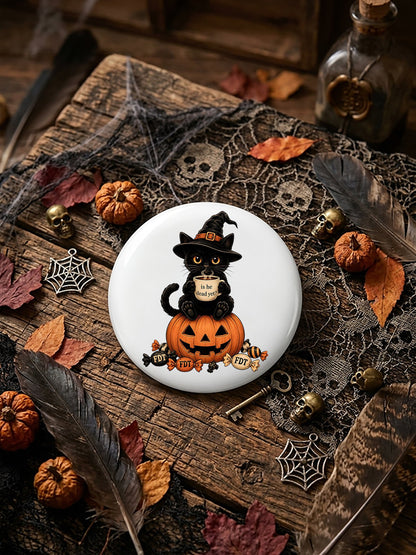 Unisex Retro Halloween Is He Dead Yet Ghost Cat Pin-Back Button