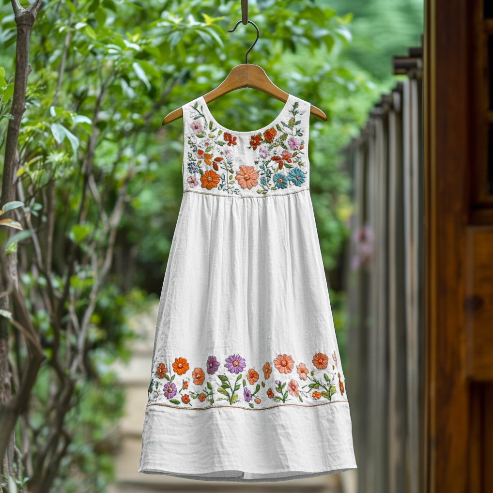 Women's Bohemian Floral Linen Sleeveless Dress