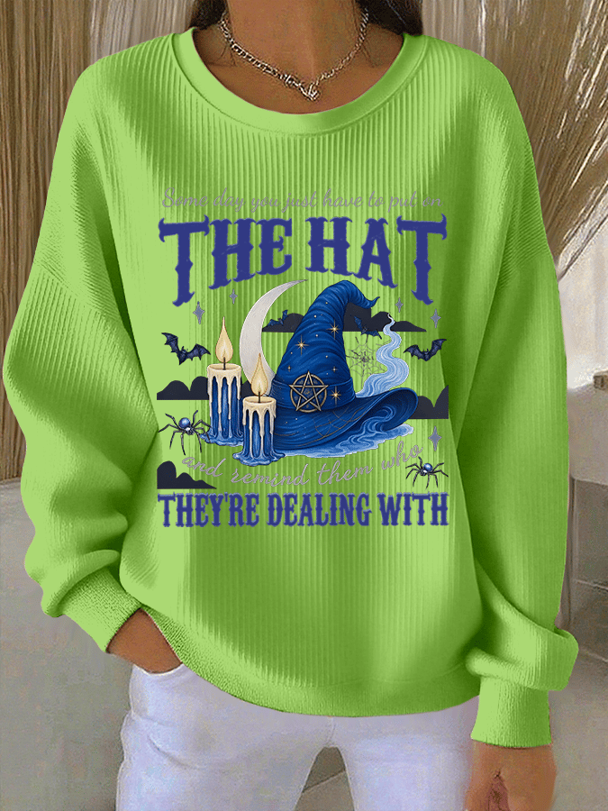 🔥HOT SALE🔥Women's Some Day You Just Have To Put On The Hat And Remind Them Who They're Dealing With Print Knit Crew Neck Long Sleeve Top