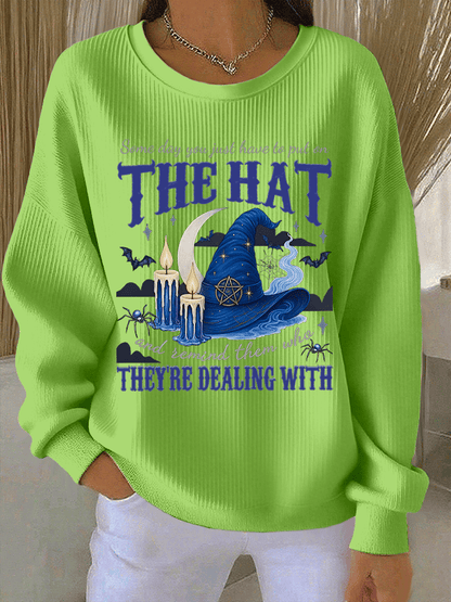 🔥HOT SALE🔥Women's Some Day You Just Have To Put On The Hat And Remind Them Who They're Dealing With Print Knit Crew Neck Long Sleeve Top