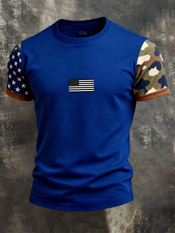Men's Retro Patriot Camouflage Patchwork T-shirt