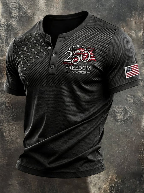 Men's Vintage Independence Day Patriot Henley T-Shirt