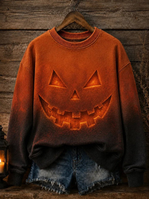 Women's Halloween Fun Face Comfortable Crew Neck Sweatshirt