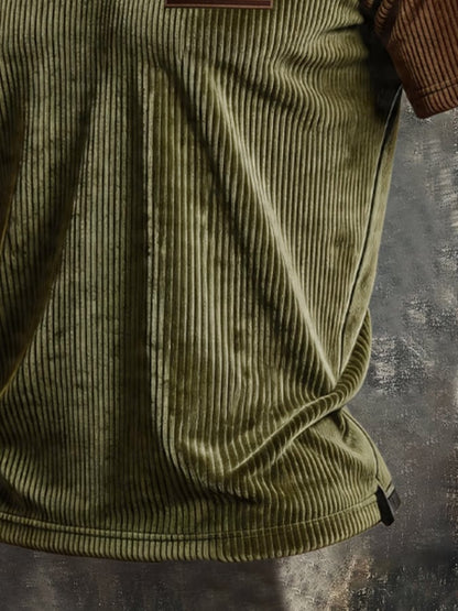 Men's Retro Corduroy Color-Block Polo Shirt