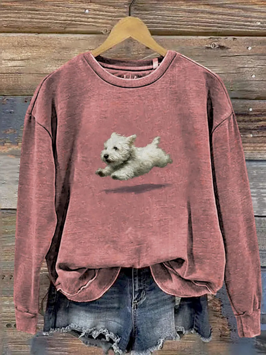 Funny Retro Cute Running Dog Art Print Casual Sweatshirt