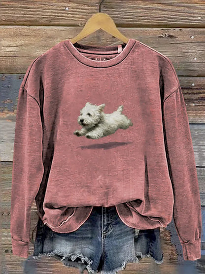 Funny Retro Cute Running Dog Art Print Casual Sweatshirt
