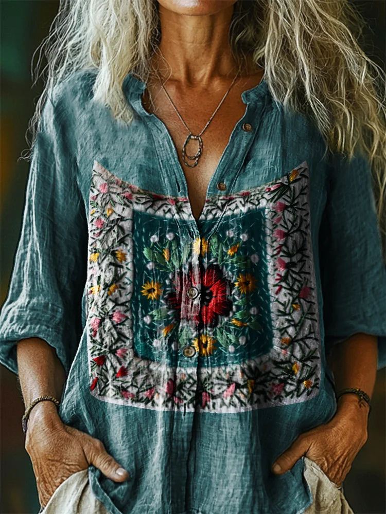 Retro Loose, Comfortable And Breathable Ethnic Style Linen V-neck Suspender Sleeveless Top