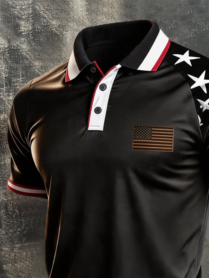 Men's Retro "Patriot" Color-Block Short-Sleeve Polo Shirt