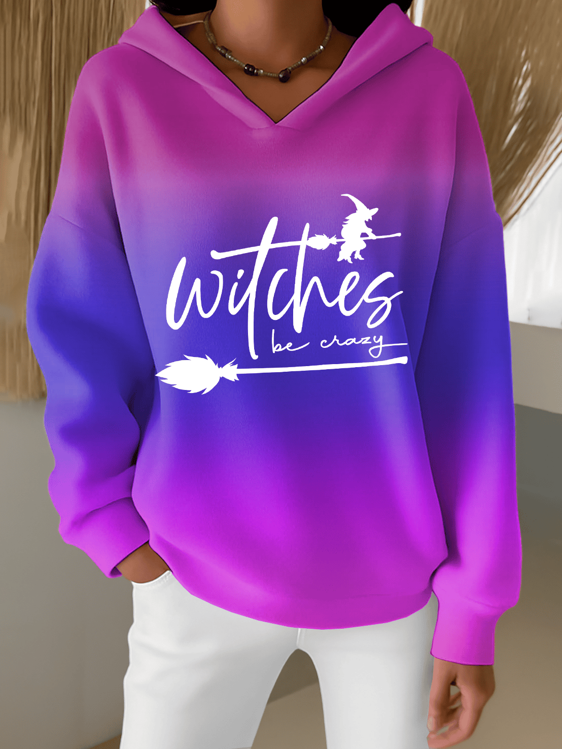 🔥HOT SALE🔥Women's Halloween Witch Print Furry Lined Hoodie