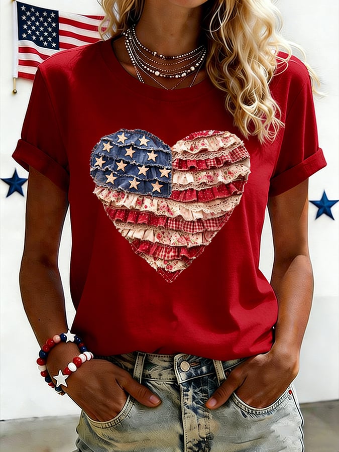 Women's USA 250 Years Inspired Floral Linen T-Shirt
