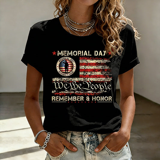 Women's Memorial Day Art Print Casual T-Shirt