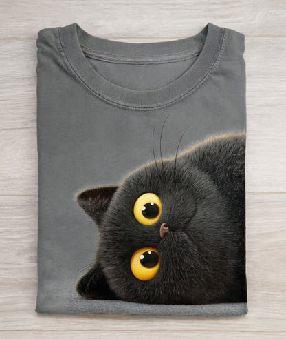 Funny Black Cat Art Print Casual Short Sleeve T-shirt