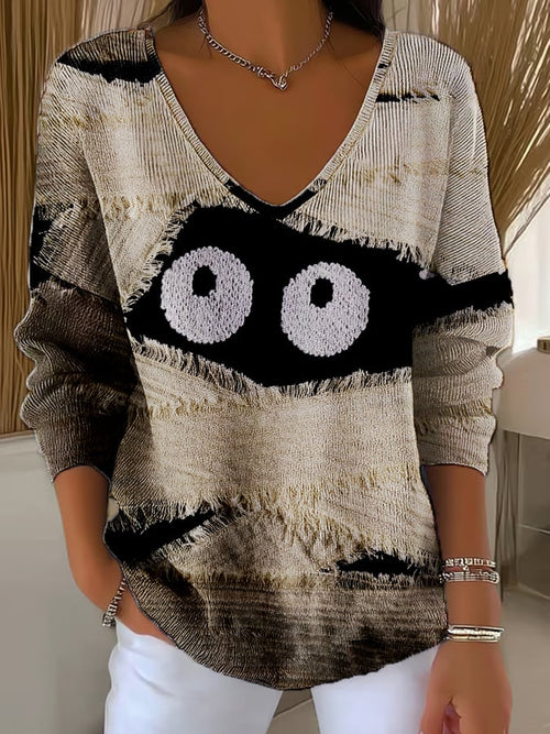 Women's Casual Halloween Mummy Pattern Print Long Sleeve T-shirt