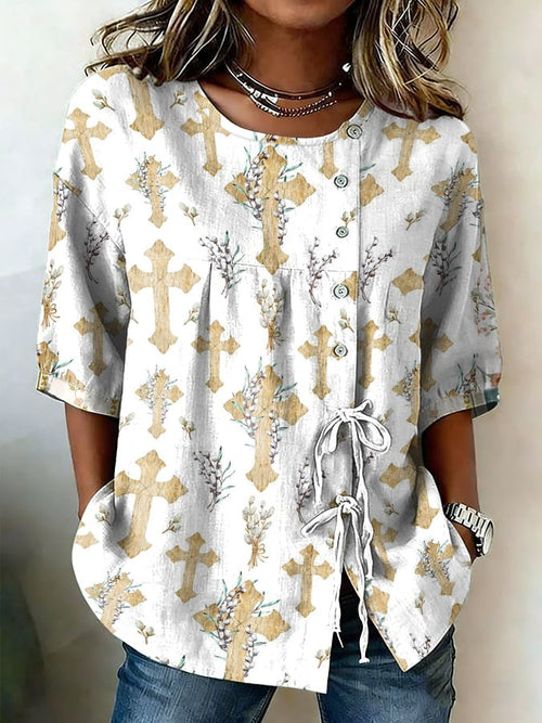 Women's Retro Faith Floral Print Top