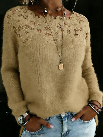 Lace Patchwork Long Sleeve Casaul Sweater