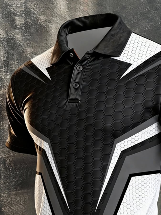 Men's Retro Patriotic Color-Block Short-Sleeve Polo Shirt