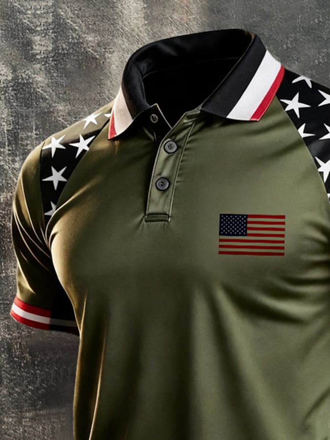 Men's Retro "Patriot" Color-Block Short-Sleeve Polo Shirt