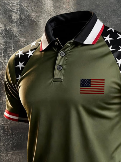 Men's Retro "Patriot" Color-Block Short-Sleeve Polo Shirt