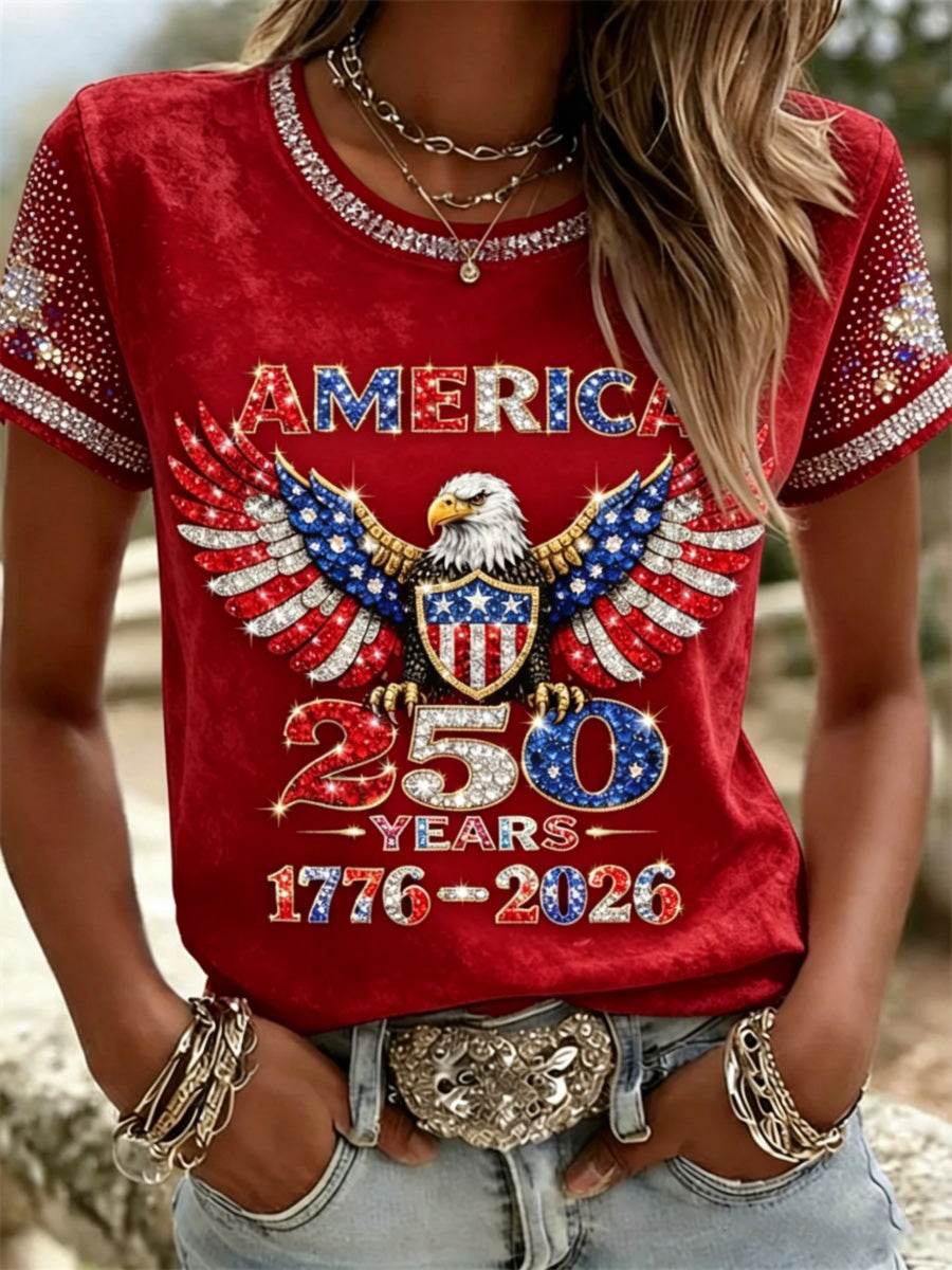 🔥Buy 3 Get 10% Off🔥American 250th Anniversary Rhinestone Design Women's T-Shirt