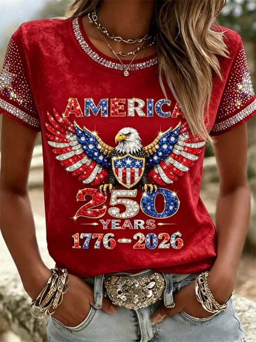🔥Buy 3 Get 10% Off🔥American 250th Anniversary Rhinestone Design Women's T-Shirt