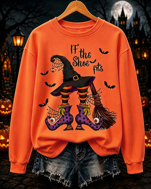 Women's Happy Halloween If The Shoe Fits Round Neck Sweatshirt