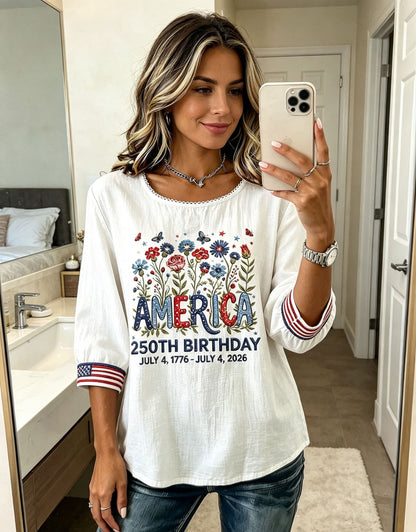 Women's 250 Years Of Freedom Flower Art Print  Top
