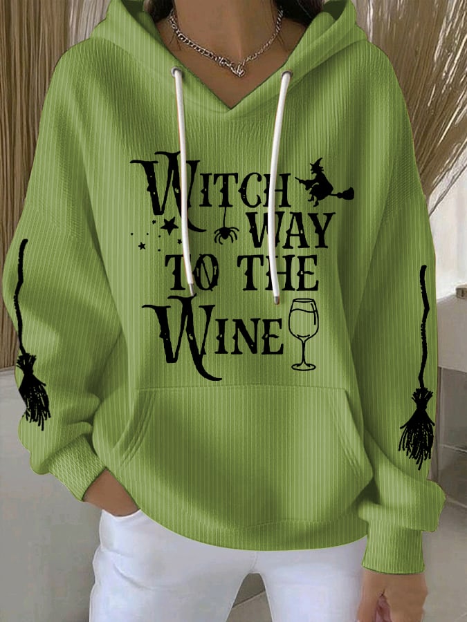 🔥HOT SALE🔥Women's Witch Way To The Wine Print Casual Sweatshirt