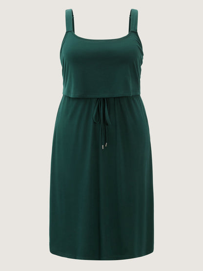 Drawstring Waist Side Slit Cami Mini Dress