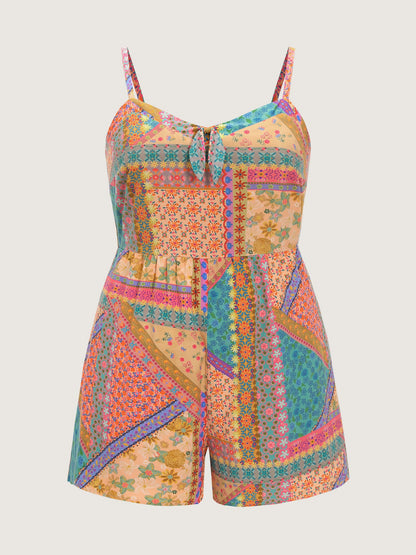 Geometric Colorful Patchwork Cami Romper