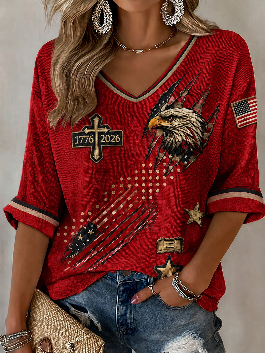 Women'S American Flag Faith Printed Casual T-Shirt