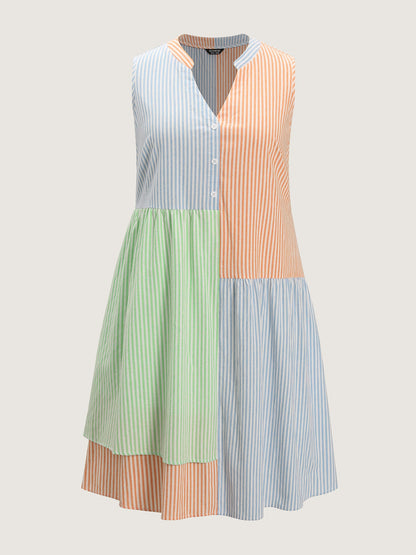 Pastel Stripe Collage Print Layered Mini Dress